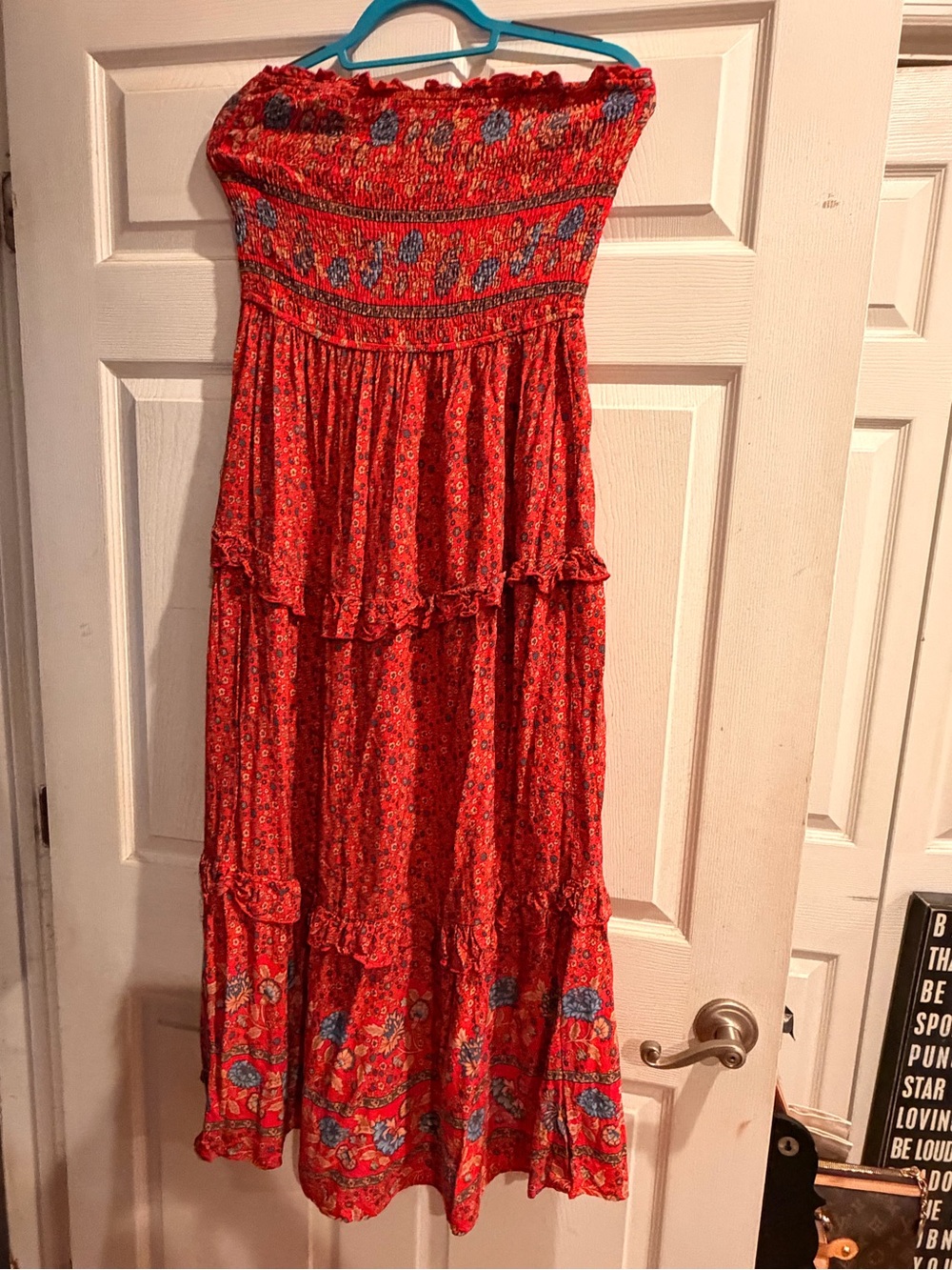 Smocked Red Strapless Tiered Maxi Dress